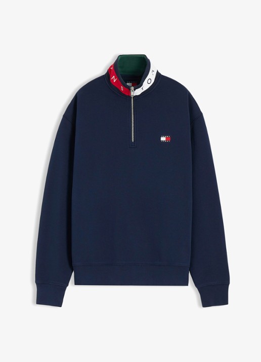 Tommy Hilfiger Schipperstrui met halve rits - voorkant 3 donkerblauw