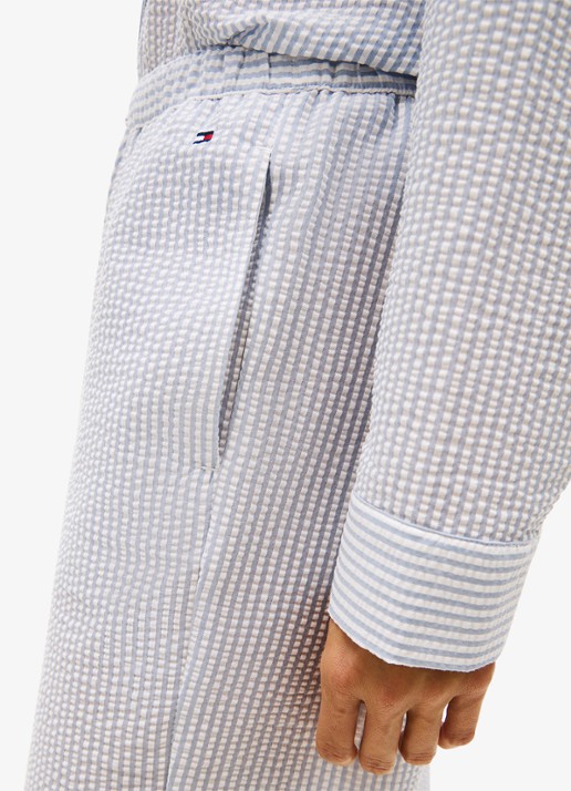 Tommy Hilfiger Seersucker pyjamabroek met streeprint - detail 3 lichtblauw