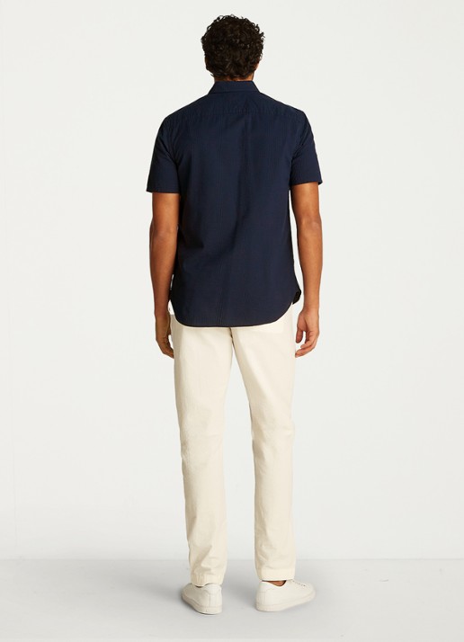 Tommy Hilfiger Seersucker regular fit overhemd met borstzak - achterkant 5 blauw