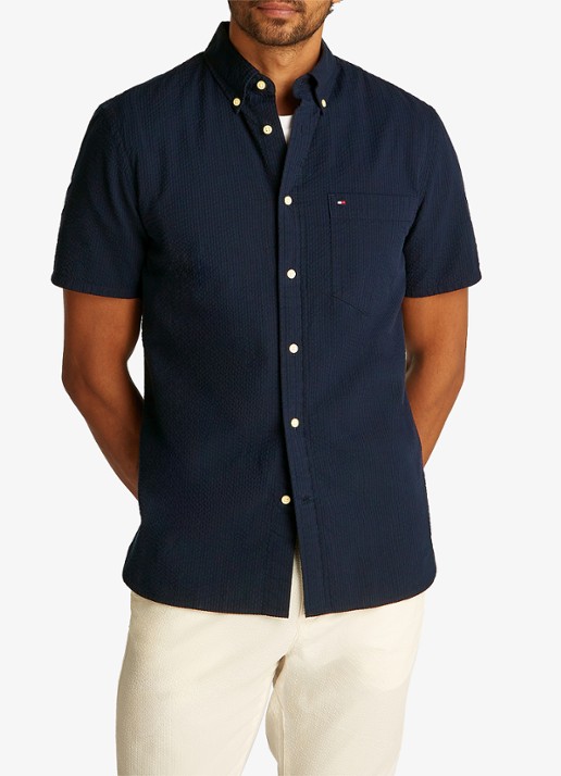 Tommy Hilfiger Seersucker regular fit overhemd met borstzak