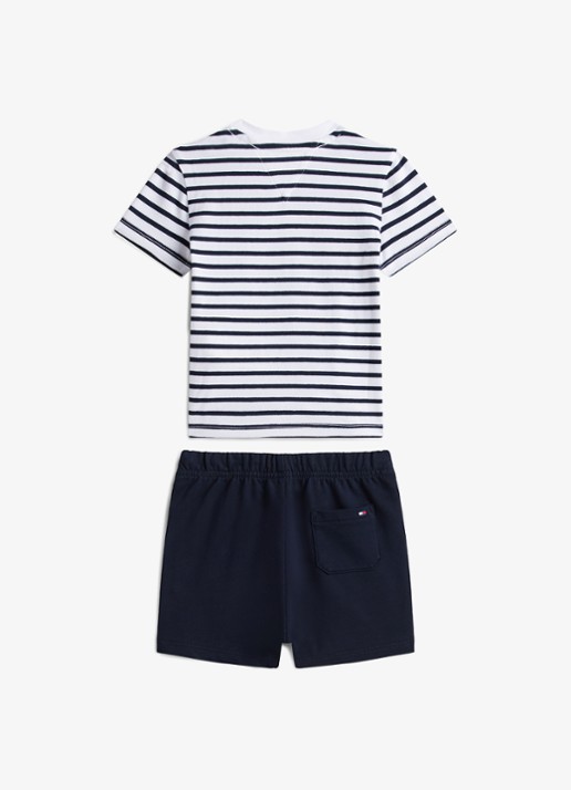 Tommy Hilfiger Set van t-shirt en korte broek met streepprint 2-delig - achterkant 2 donkerblauw