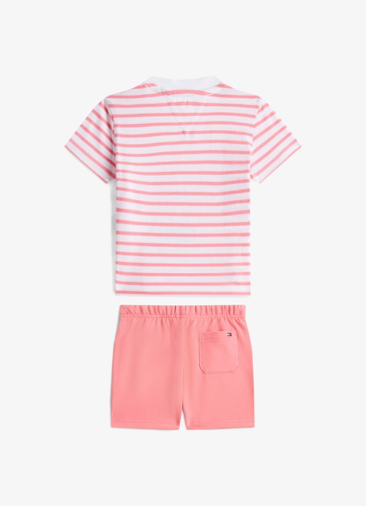 Tommy Hilfiger Set van t-shirt en korte broek met streepprint 2-delig - voorkant 2 perzikroze