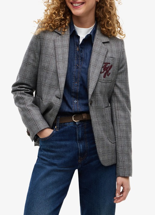 Tommy Hilfiger Single-breasted blazer in wolblend met ruitdessin