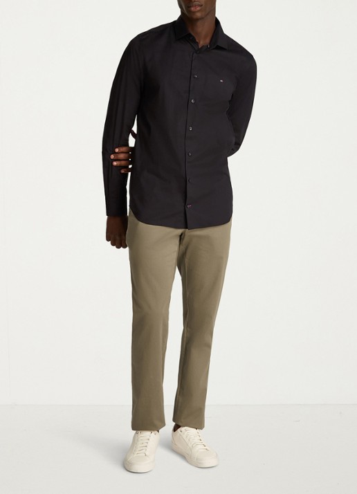 Tommy Hilfiger Slim fit overhemd met logo - voorkant 2 zwart
