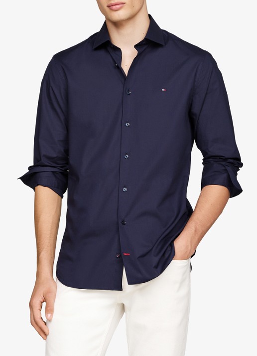 Tommy Hilfiger Slim fit overhemd met logo - detail donkerblauw