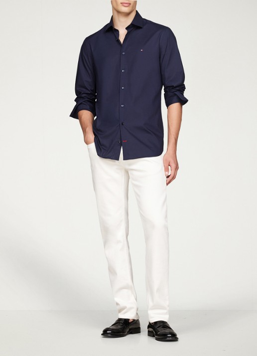 Tommy Hilfiger Slim fit overhemd met logo - voorkant 5 donkerblauw