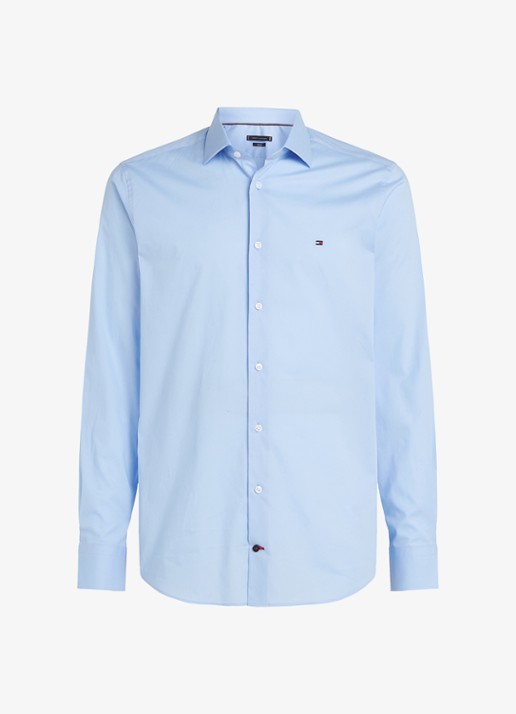 Tommy Hilfiger Slim fit overhemd met logo - voorkant lichtblauw