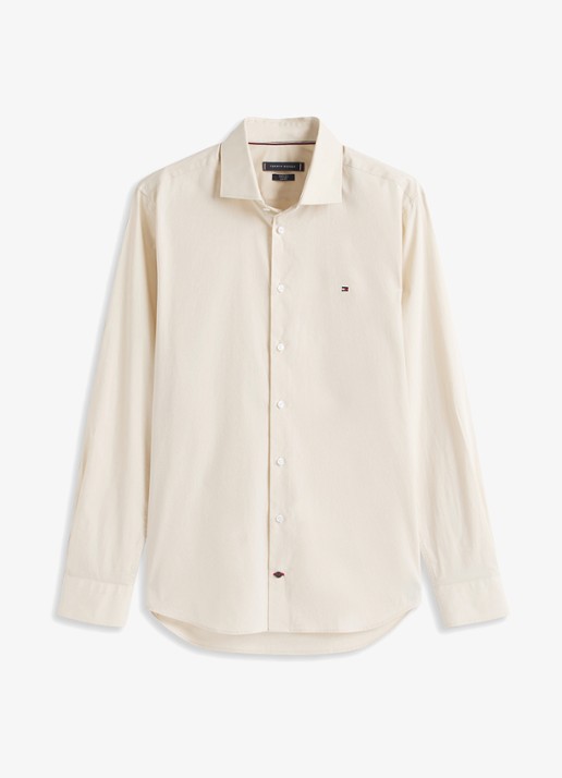 Tommy Hilfiger Slim fit overhemd met logo - voorkant beige