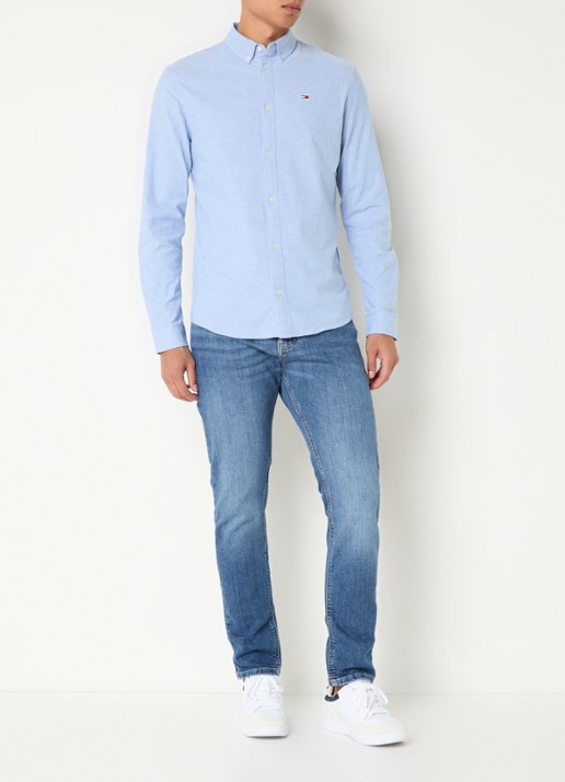 Tommy Hilfiger Slim fit overhemd met logoborduring - voorkant 3 lichtblauw