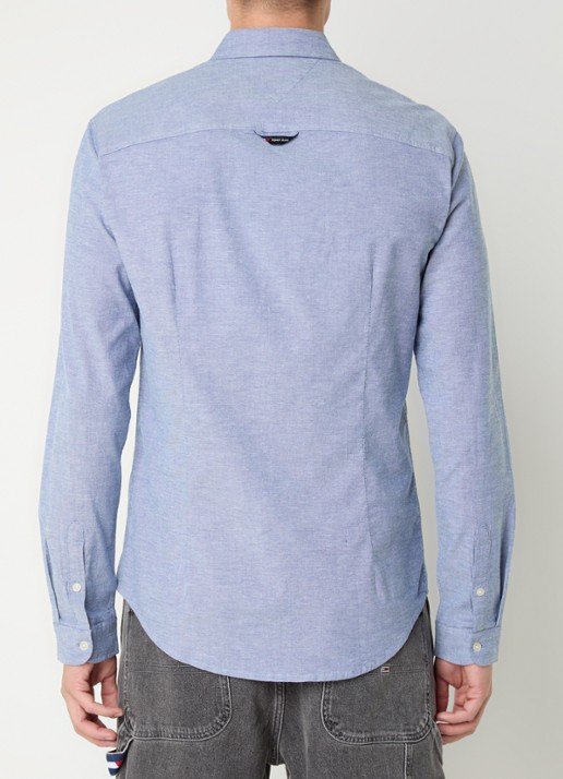 Tommy Hilfiger Slim fit overhemd met logoborduring - achterkant 3 staalblauw