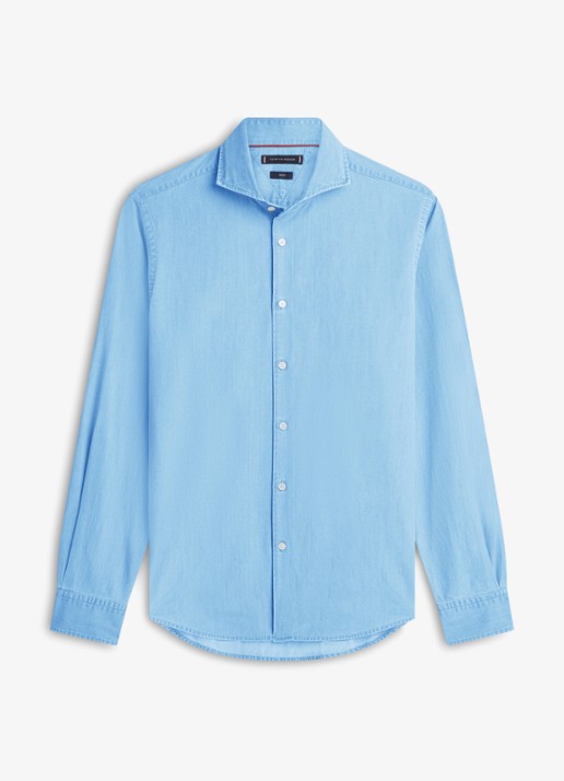 Tommy Hilfiger Slim fit overhemd van denim - voorkant lichtblauw