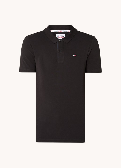 Tommy Hilfiger Slim fit polo van katoen met logo  - voorkant 2 zwart