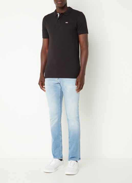 Tommy Hilfiger Slim fit polo van katoen met logo  - voorkant 3 zwart