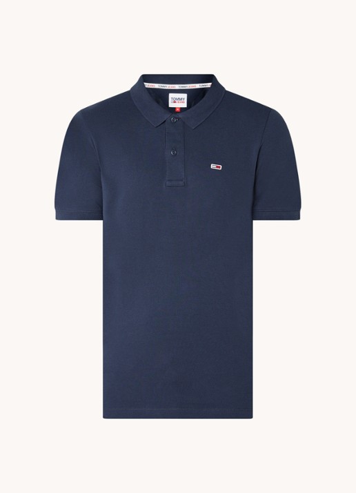 Tommy Hilfiger Slim fit polo van katoen met logo  - voorkant 2 donkerblauw