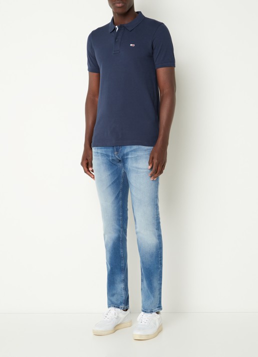 Tommy Hilfiger Slim fit polo van katoen met logo  - voorkant 3 donkerblauw