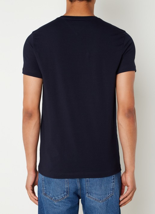 Tommy Hilfiger Slim fit T-shirt met logoborduring  - achterkant donkerblauw