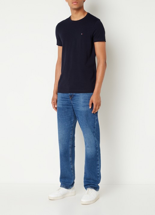 Tommy Hilfiger Slim fit T-shirt met logoborduring  - voorkant 3 donkerblauw