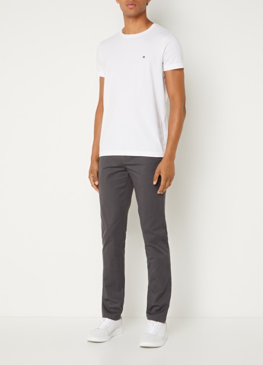 Tommy Hilfiger Slim fit T-shirt met logoborduring  - voorkant 2 wit