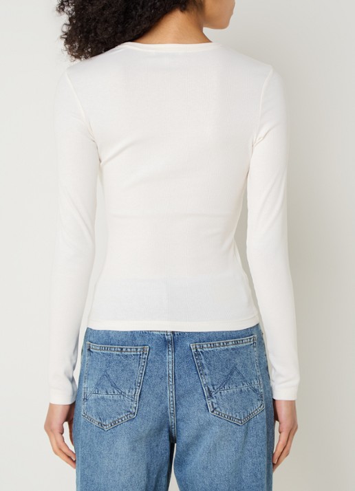 Tommy Hilfiger Slim Ribbed Long Sleeve T-Shirt - achterkant 3 gebroken wit