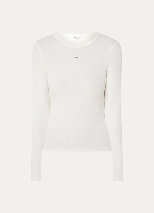 Tommy Hilfiger Slim Ribbed Long Sleeve T-Shirt - voorkant gebroken wit
