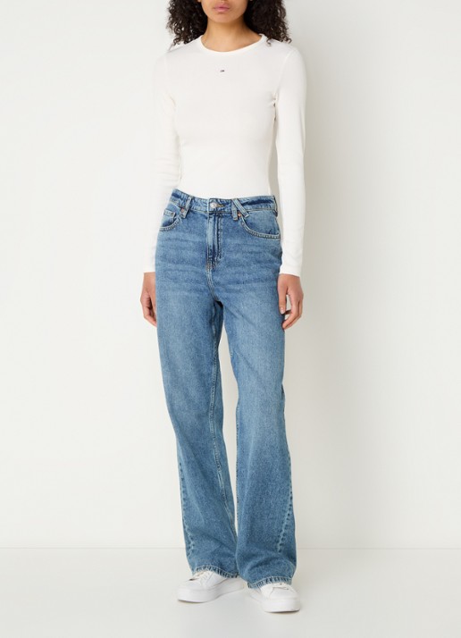 Tommy Hilfiger Slim Ribbed Long Sleeve T-Shirt - voorkant 2 gebroken wit