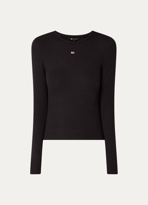Tommy Hilfiger Slim Ribbed Long Sleeve T-Shirt - voorkant 3 zwart