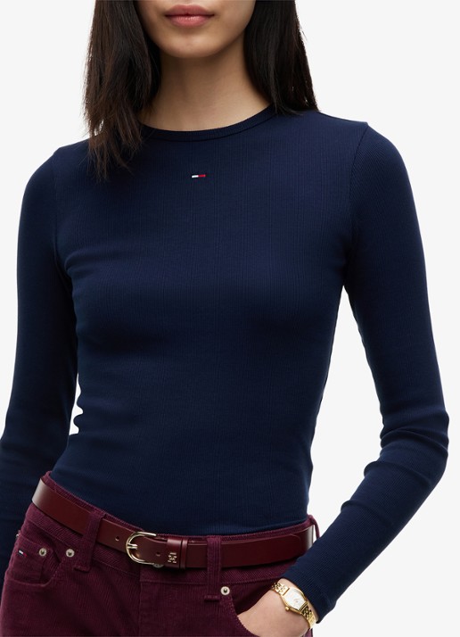 Tommy Hilfiger Slim Ribbed Long Sleeve T-Shirt - detail 2 dark blue-c1g / blauw
