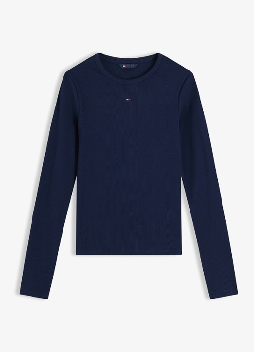 Tommy Hilfiger Slim Ribbed Long Sleeve T-Shirt - voorkant 4 dark blue-c1g / blauw