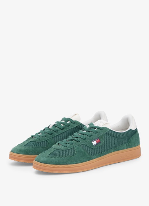 Tommy Hilfiger Sneaker met logo en details van corduroy  - voorkant 2 donkergroen