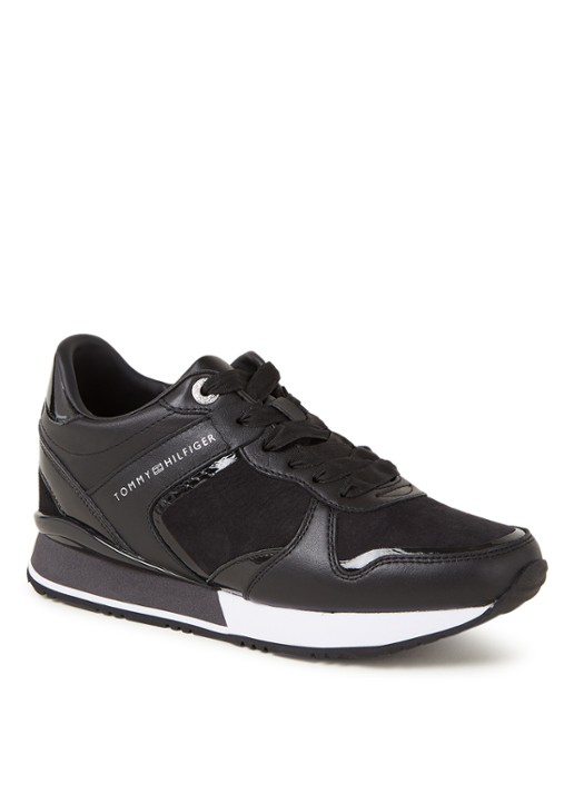 Tommy Hilfiger Sneaker met sleehak van leer - voorkant zwart