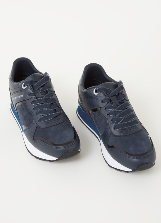 Tommy Hilfiger Sneaker met sleehak van leer - detail 2 donkerblauw
