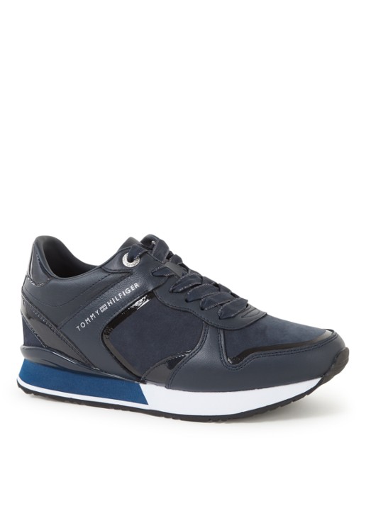 Tommy Hilfiger Sneaker met sleehak van leer - voorkant 4 donkerblauw