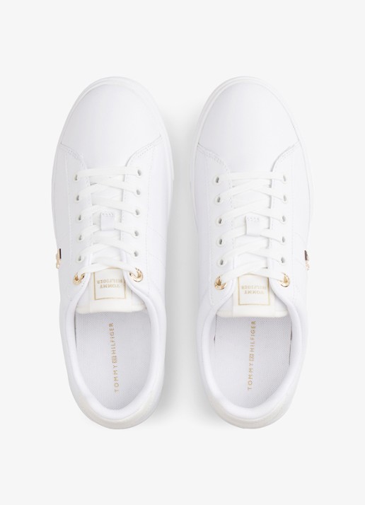 Tommy Hilfiger Sneaker van leer met logo - detail 3 wit