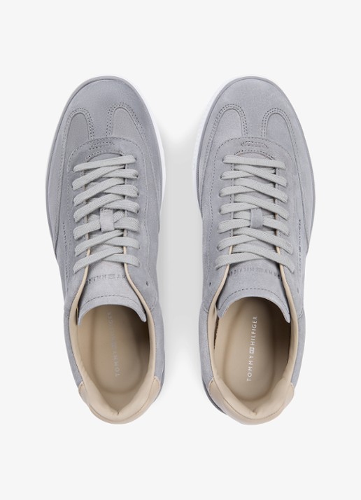 Tommy Hilfiger Sneaker van suède met logo - detail 2 licht grijs