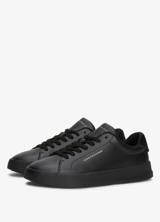 Tommy Hilfiger Sneakers van leer - voorkant 3 diepzwart