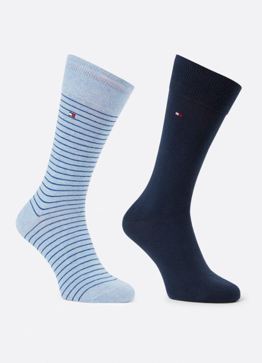 Tommy Hilfiger Sokken met streepprint in 2-pack - voorkant 2 lichtblauw
