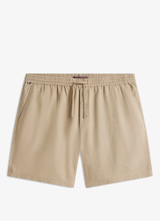 Tommy Hilfiger Straight fit korte broek in linnenblend - voorkant beige