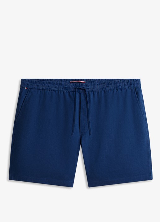 Tommy Hilfiger Straight fit korte broek in linnenblend - voorkant donkerblauw