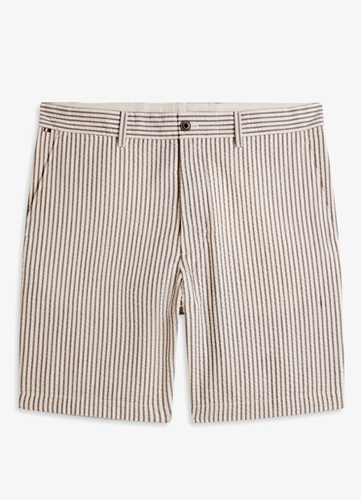 Tommy Hilfiger Straight fit korte broek met streepprint - voorkant grijs