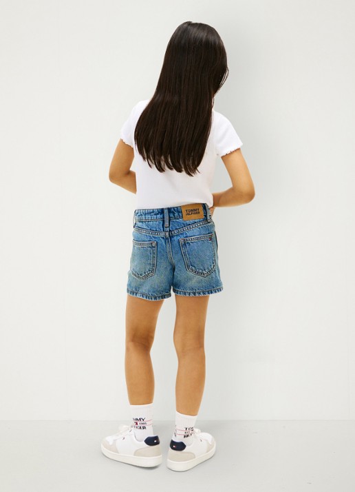Tommy Hilfiger Straight fit korte broek van denim - achterkant indigo