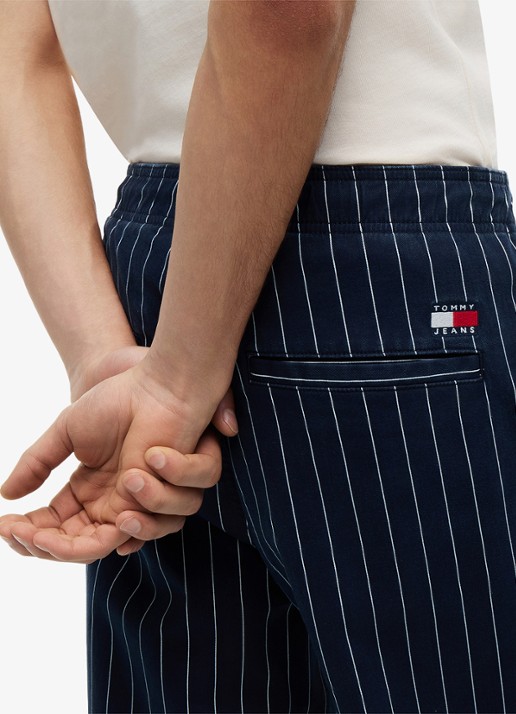 Tommy Hilfiger Straight fit pantalon met krijtstreep - detail 2 donkerblauw