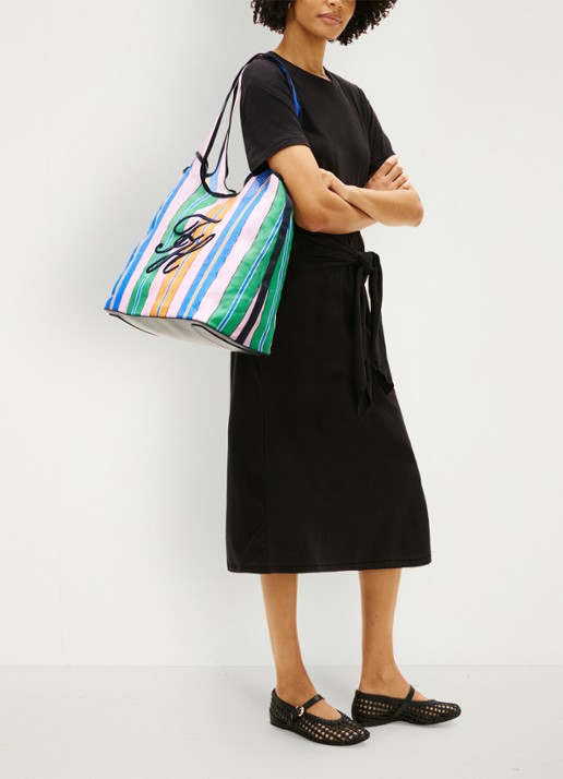 Tommy Hilfiger Strandtas met streepprint en logo - voorkant 4 multicolor