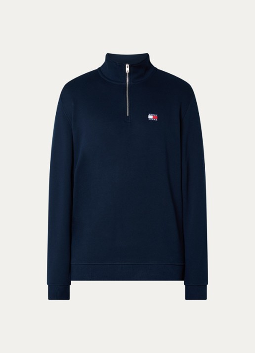 Tommy Hilfiger Sweater met halve rits en logo - voorkant 3 donkerblauw