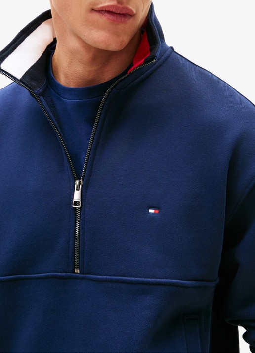 Tommy Hilfiger Sweater met halve rits en logoborduring - detail 3 donkerblauw