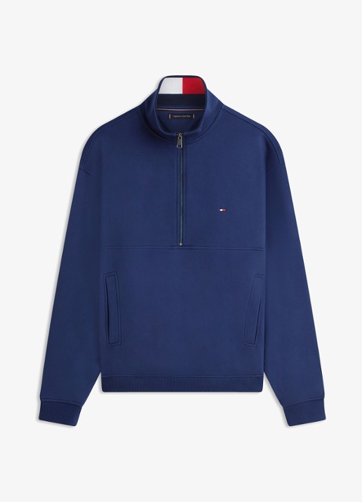 Tommy Hilfiger Sweater met halve rits en logoborduring - voorkant 4 donkerblauw