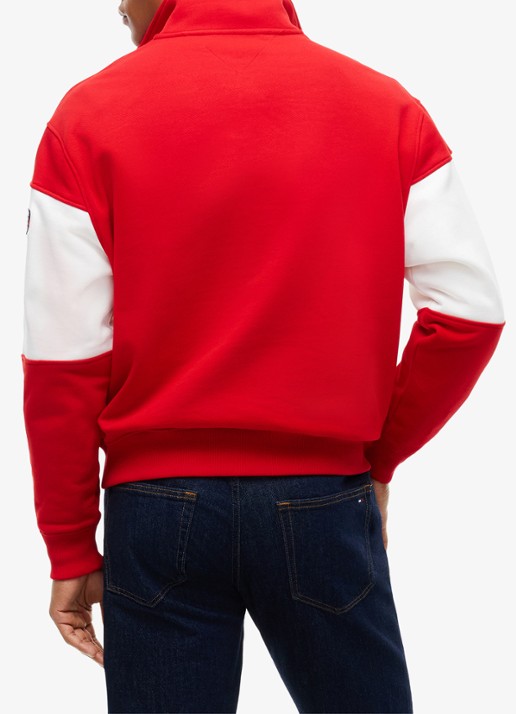 Tommy Hilfiger Sweater met halve rits en logoborduring - achterkant 3 rood