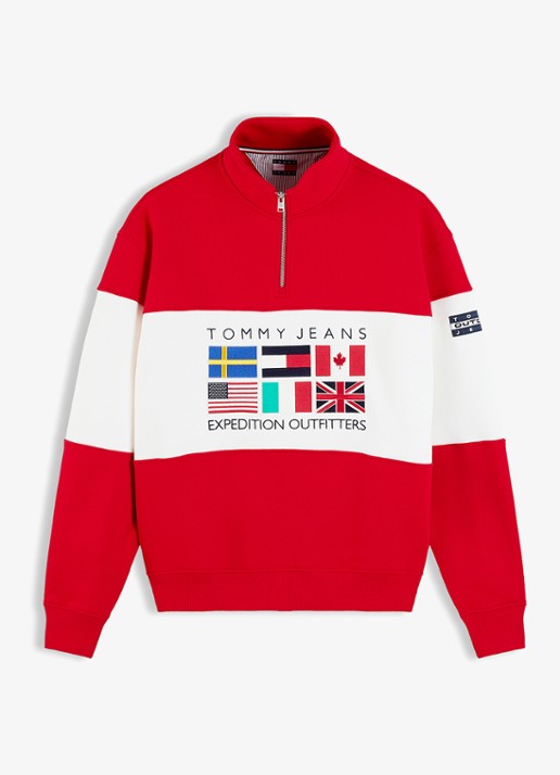 Tommy Hilfiger Sweater met halve rits en logoborduring - voorkant 4 rood