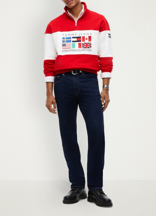 Tommy Hilfiger Sweater met halve rits en logoborduring - voorkant 5 rood