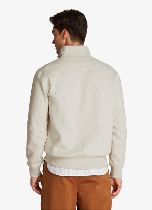 Tommy Hilfiger Sweater met halve rits en logoborduring - achterkant beige
