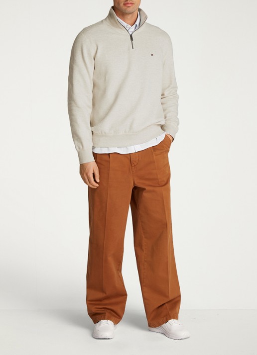 Tommy Hilfiger Sweater met halve rits en logoborduring - voorkant 3 beige
